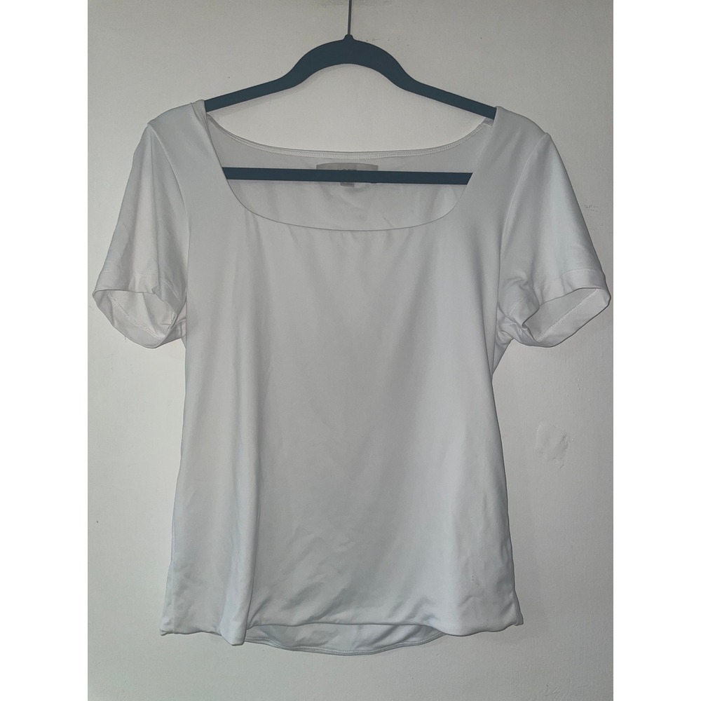 LOFT White Square Neck Short Sleeve Top Size L 757410 SU24